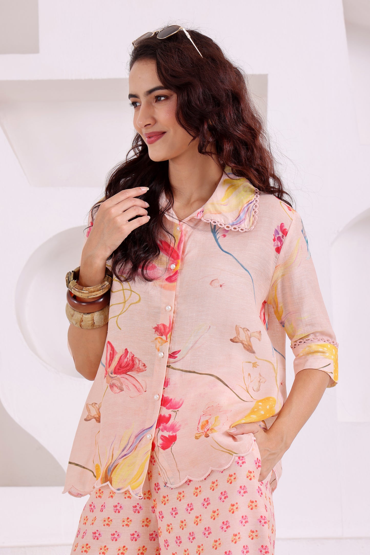 Peach Bloom Linen Coord Set