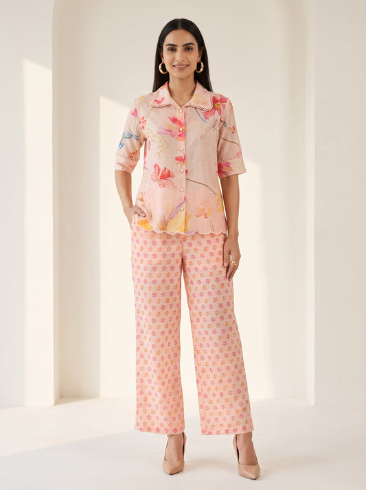 Peach Bloom Linen Coord Set