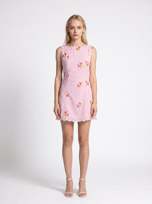 Candy Stripe Scallop Mini Dress